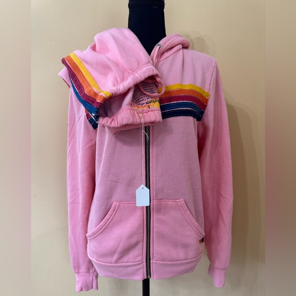 Aviator Nation Pants - NWT AVIATOR NATION SWEAT SUIT SET HOODIE AND JOGGERS PINK 5 STRIPE